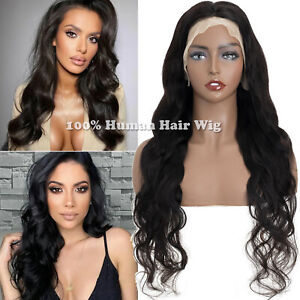 Pre Plucked Natural Peruvian Human Hair Body Wave 13*4 Full Frontal Lace Wigs US