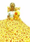 Barbie Bed Blanket Pillow Stuffed Animal Doll Floral Calico YELLOW Dollhouse 1:6