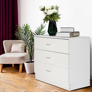 Bedroom Storage Dresser 3 Drawers with Cabinet Wood Furniture White for Kid Room