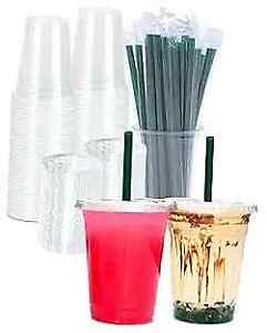 16 oz Clear Plastic Cups with Lids and STRAWS, Disposable 25 16 oz Cups