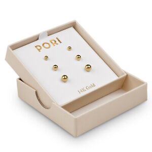 Solid 14K Gold Ball Stud Earrings (3-Pair-Pack) 3MM 4MM and 5MM - Choose a Color