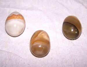 LARGE  ONYX GEMSTONE HAND CARVED and POLISHED EGGS  Lot of 3  from Mexico