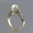 Fashion Wedding Ring for Women 18k Yellow Gold Plated White Pearl Ring Size 6-10