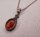 Amber Gemstone Pendant Necklace 925 Silver Italy
