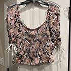 NEW Free People Womens Smocked Crop Top Puff Sleeve Floral Soft Combo Sz S NWT