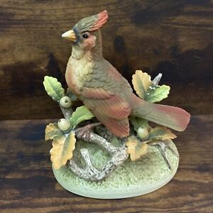 Vtg ANDREA by SADEK ~ CARDINAL Bird Porcelain Figurine Acorns Tree Branch 6.5