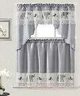 Elephant Embroidery Design Kitchen Curtain with Swag and Tier Set 36 inch Grey