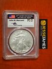 2008 W BURNISHED SILVER EAGLE PCGS SP70 REVERSE OF 2007 MERCANTI SIGNED FLAG