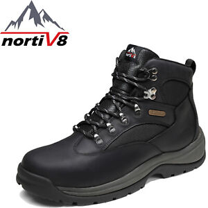 NORTIV 8 Men's Steel Toe Boots Leather Work Safety Waterproof Boots Wide Size