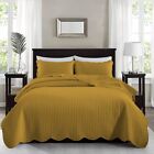 3 Piece Ochre Quilted Bedspread Twin Queen King Size Coverlet Embossed Bed Throw