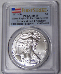 PCGS MS69 2021-(S) T-1 American Silver Eagle Dollar First Strike Emergency Issue