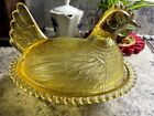 Vintage Yellow Glass Hen on Nest Covered Butter Dish