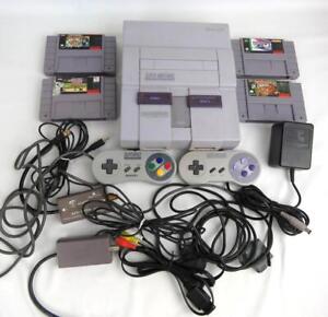 Super Nintendo SNS System Console 2 Controllers Cords 4 Games Read Description