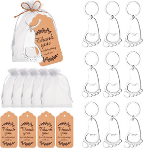 50 Pieces Footprint Bottle Opener Baby Shower Favors for Guest with Keychain and