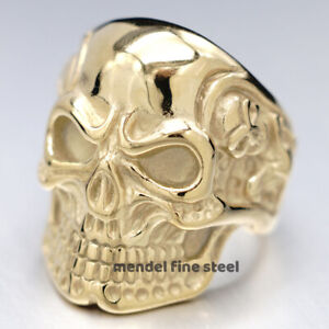 MENDEL Gold Plated Black Stainless Steel Mens Gothic Biker Skull Ring Size 7-15