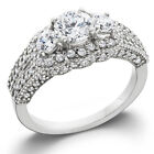 1 3/4ct Round Three Stone Pave Diamond Engagement Ring 14k White Gold