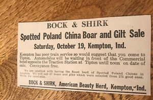 ORIGINAL 1918 Sow Public Sale - Kempton - Indiana - Farm Advertising - Hog Pig