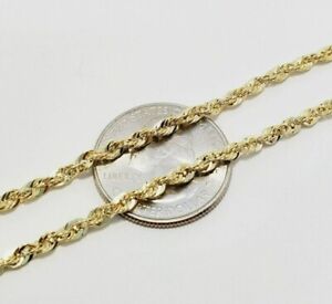 10K Solid Yellow Gold 1.5mm-6mm Diamond Cut Rope Chain Pendant Necklace 16