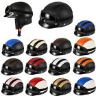 Vintage Leather Motorcycle Half Helmet with Goggles Scooter Bike Crash Helmet