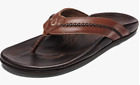 OLUKAI Mea Ola Men's Beach Sandals Tan Dark/Java Premium Leather Flip-Flop