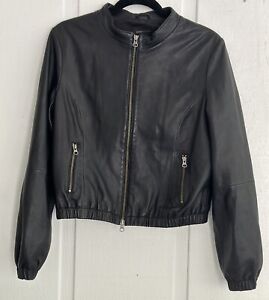 BCBG Maxazria Black Leather Jacket Womens Sz L