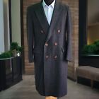 Bespoke Vtg Double Breasted Peak Lapel Overcoat Size 40L Lord & Taylor Charcoal