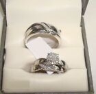 Round Cut Lab-Created Diamond 14K White Gold Finish His Her Bridal Trio Ring Set
