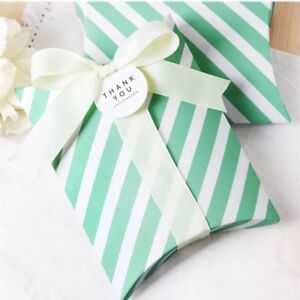 100x Mint Pillow Paper Boxes Ribbon Bomboniere Wedding Favour Birthday Gift Box