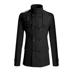 Men Wool Long Jacket Trench Coat Overcoat Warm Outwear Buttons Casual Jacket ↷