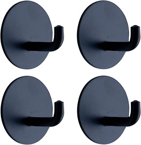 Black Adhesive Wall Hooks for Hanging Heavy Duty 15Lb(Max) Towel Hooks Waterproo