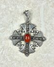Vintage 900 Silver Jerusalem Crusader Templar Cross Big Pendant