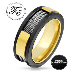 Personalized Engraved Men's Cable Inlay Promise Ring - Handwriting Promise Ring