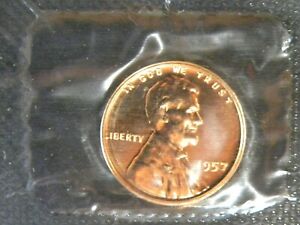 1957 Lincoln Gem Proof Wheat Cent Penny In Original Proof Set Cellophane