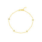 Diamond Star Station Bracelet Real 14K Solid Gold Ball Bead Chain Bracelet Women