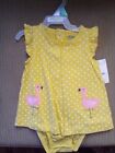 Girls Outfit Size 6-9 Months Yellow Polka Dot /Flamingo Dress w/ One-Piece NWT