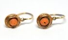 ANTIQUE 585 14K GOLD LADIES EARRINGS WITH PINK CORAL SCRAP OR WEAR