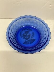 Hazel Atlas Depression Glass Cobalt Blue Shirley Temple Child's Cereal Bowls