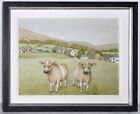 New ListingCharlotte Lynn Oil Painting COWS Custom Frame Signed London Gallery Card on Back