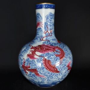 New ListingBeautiful Chinese Handmade Painting Blue White Porcelain Fish Vase