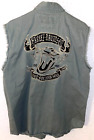 Harley Davidson Men's Denim Military Green Vest Jacket L Alligator Embroidered