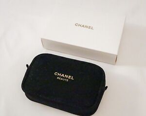 CHANEL Beaute Cosmetic Makeup Bag Pouch Clutch Sparkling BLACK GOLD w/ gift box