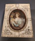 Antique Miniature Painting LADY with guitar CARVED Frame SIGNED Beautiful!