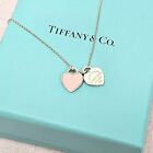 Tiffany & Co. Return to Double Mini Pale Pink Heart Pendant Silver Necklace 16