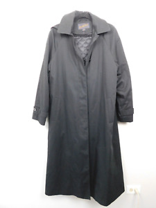 Pendleton Trench Coat Jacket Black Removable Hood Lined Long Cotton 14 Women