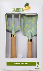GARDEN PARTY Two-Piece Garden Tool Set Spade & Fork w/ Wooden Handles