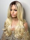 Long #613 Blonde Lace Front Wig Dark Roots Loose Curly Layers Heat Ok Blonde Wig