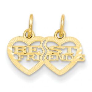 14k Gold Plated 925 Silver Double Heart Best Friends Break-Apart Charm Pendant