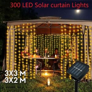 300LED Fairy lights Curtain Hanging Lights W/Remote 8 Modes Outdoor Solar Lamp