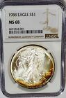 1988 Silver Eagle Vibrant  2 Sided Rainbow Color Toned NGC MS 68 Flashy No Res.