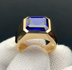 Natural Blue Sapphire Men's Ring 925 Sterling Silver Gold Pleated Ring For Men's